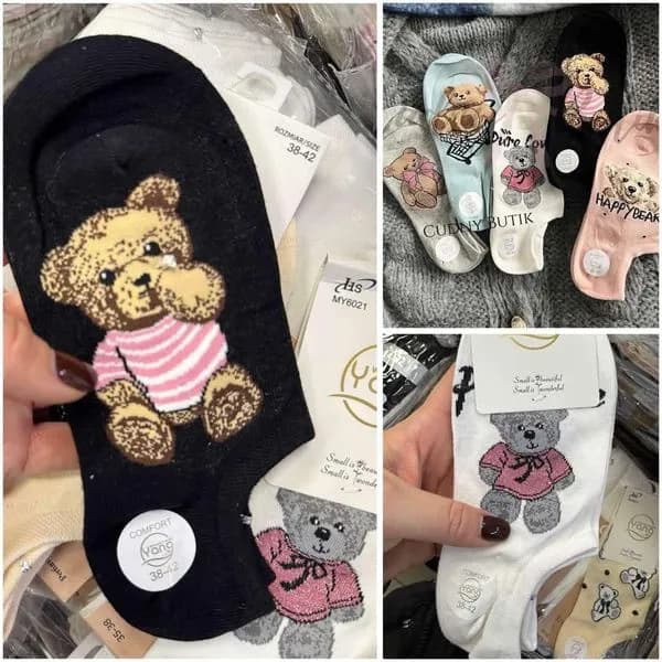 Skarpetki damskie z misiem teddy, rozmiar 38-42, 40 szt