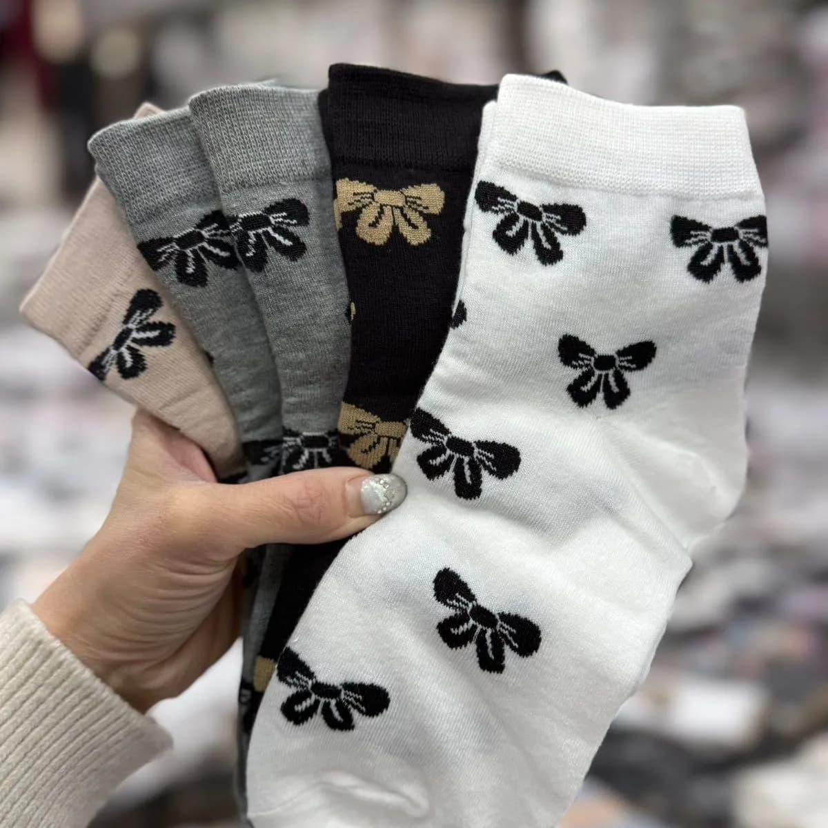 Skarpetki damskie z kokardkami 5 kolorów