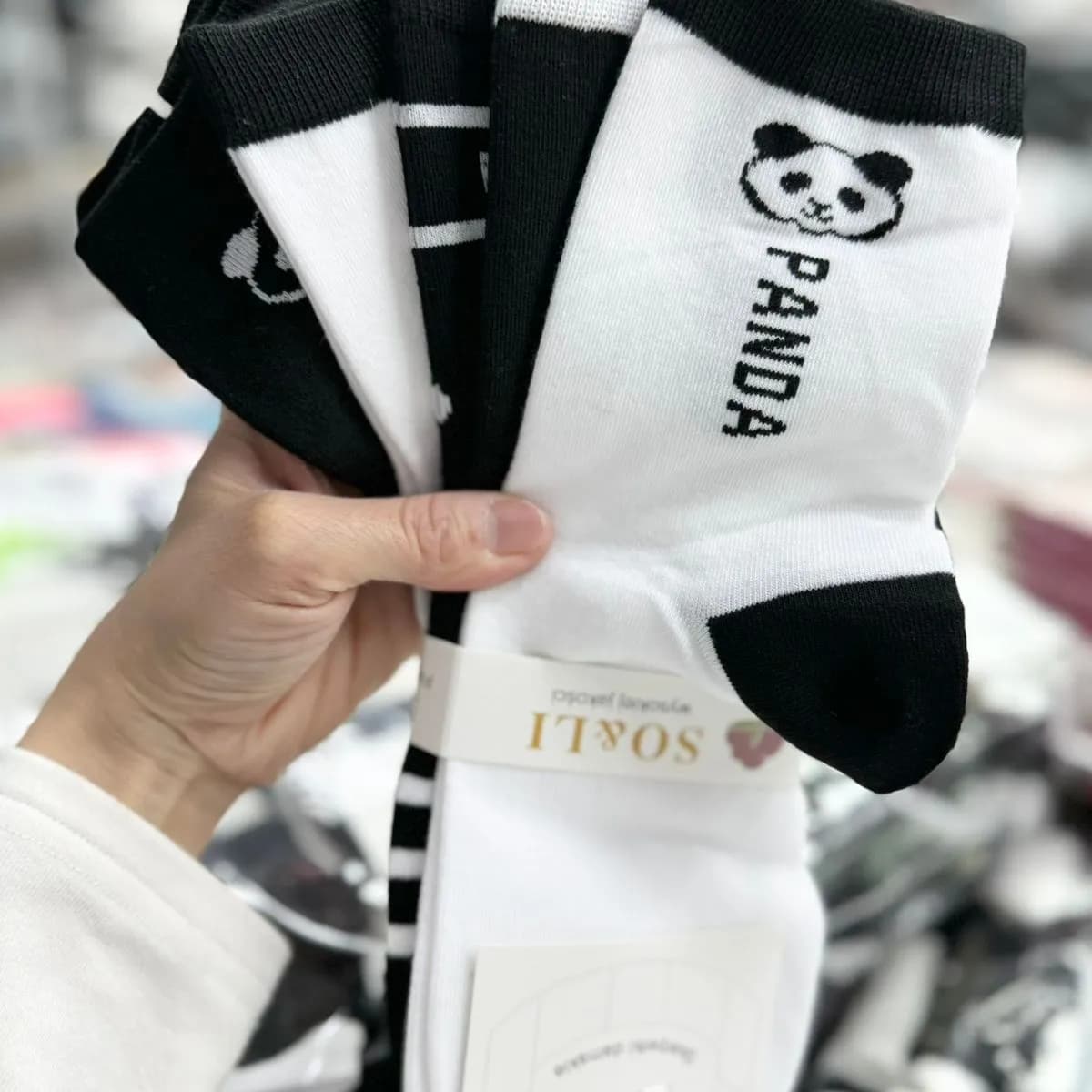 Skarpetki damskie z pandą ITYSOS, czarno-białe, 5 szt
