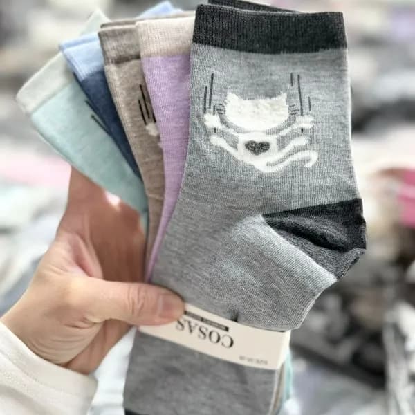 Skarpetki damskie z kotem 5 par multikolor