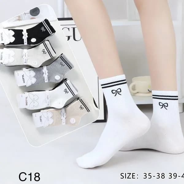 Skarpetki damskie białe z czarnymi paskami C18 roz. 35-38-39-42