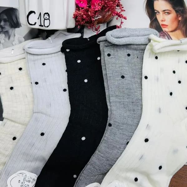 Skarpetki damskie w kropki szare beżowe czarne białe
