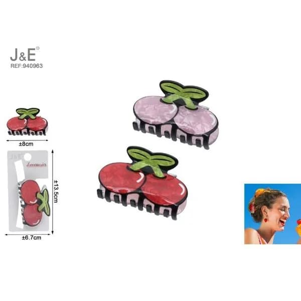 Klamra do Włosów Wisienki 8cm J&E - 12 szt.