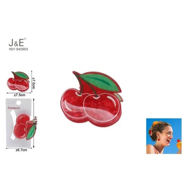 Klamra do włosów wisienki J&E 7,5cm czerwona 12 szt.