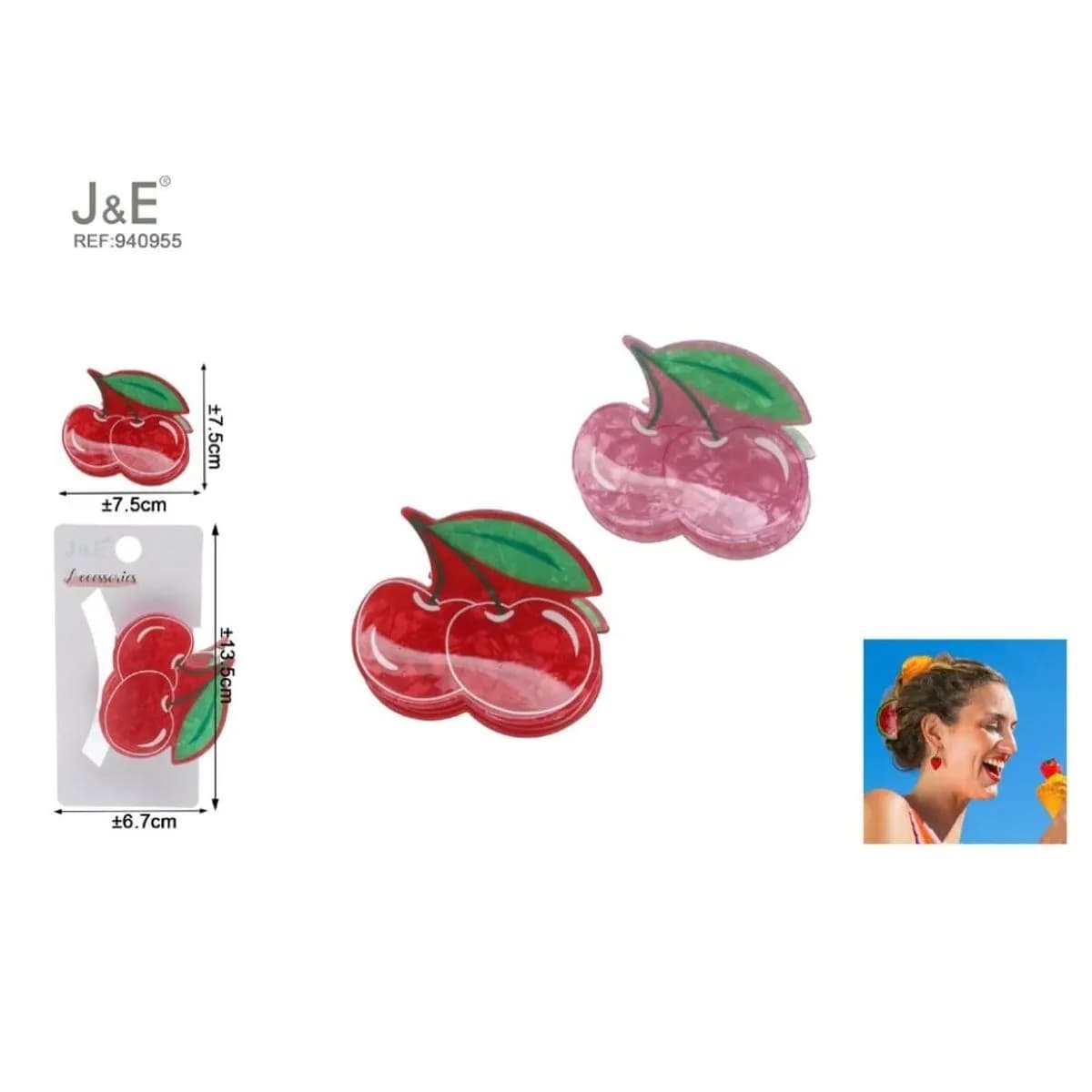 Klamra do Włosów Wisienki 7.5cm Akrylowa Ozdoba J&E