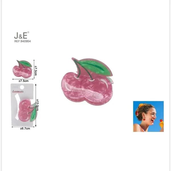 Klamra do włosów wisienki różowa 7,5cm J&E