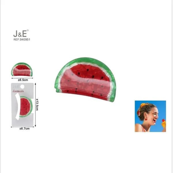 Klamra do włosów Arbuz 6,5cm J&E - 12 szt.