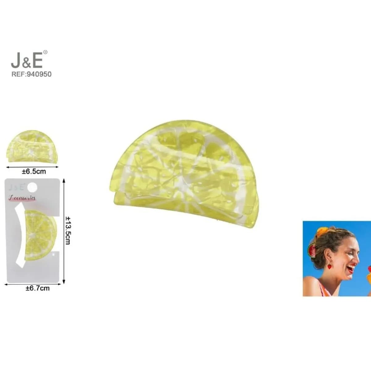 Klamra do włosów cytryna 6,5cm J&E żółta REF-40860