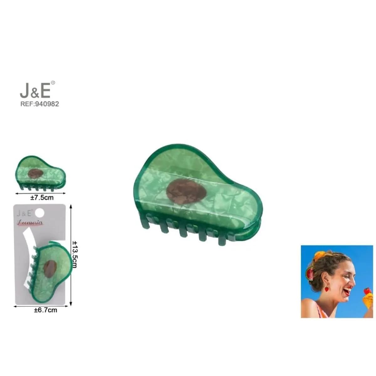 Klamra do Włosów Awokado J&E 7,5cm Zielona