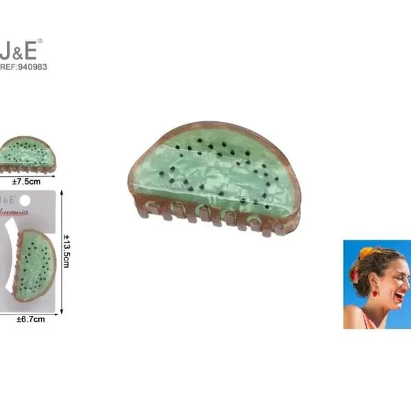 Klamra do włosów J&E 7,5cm wzór kiwi zielona 12 szt.