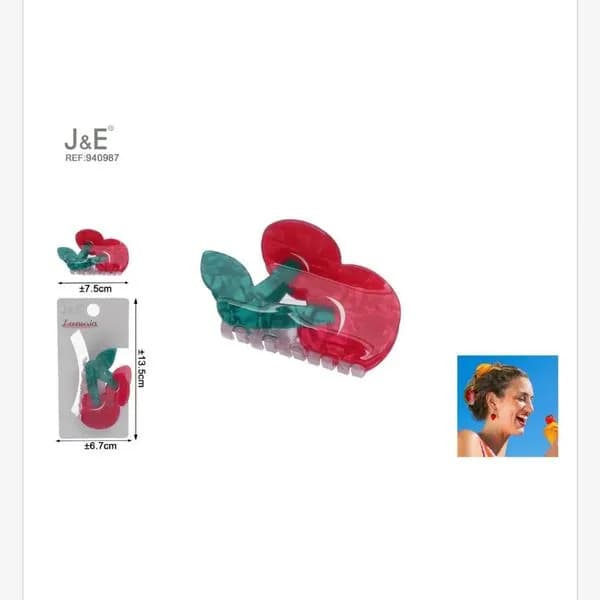 Klamra do Włosów Wisienki 7.5cm J&E 12 szt.