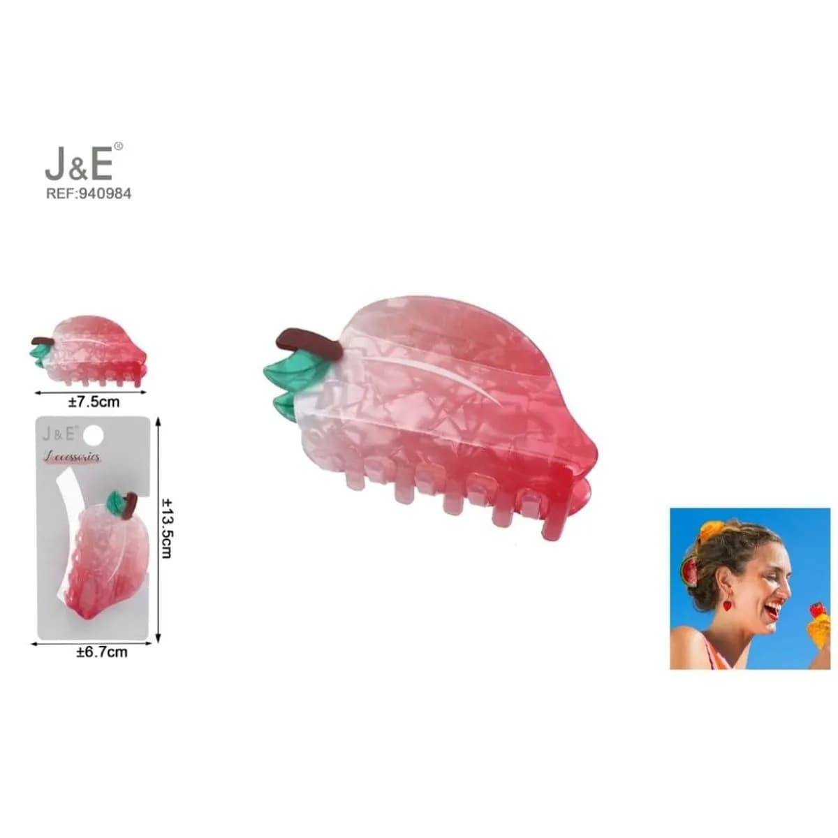 Klamra do Włosów J&E Truskawka 7,5cm Różowa 12 szt