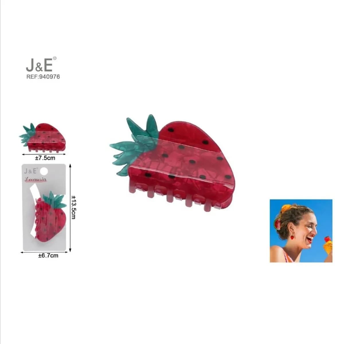 Klamra do Włosów Truskawka 7.5cm J&E