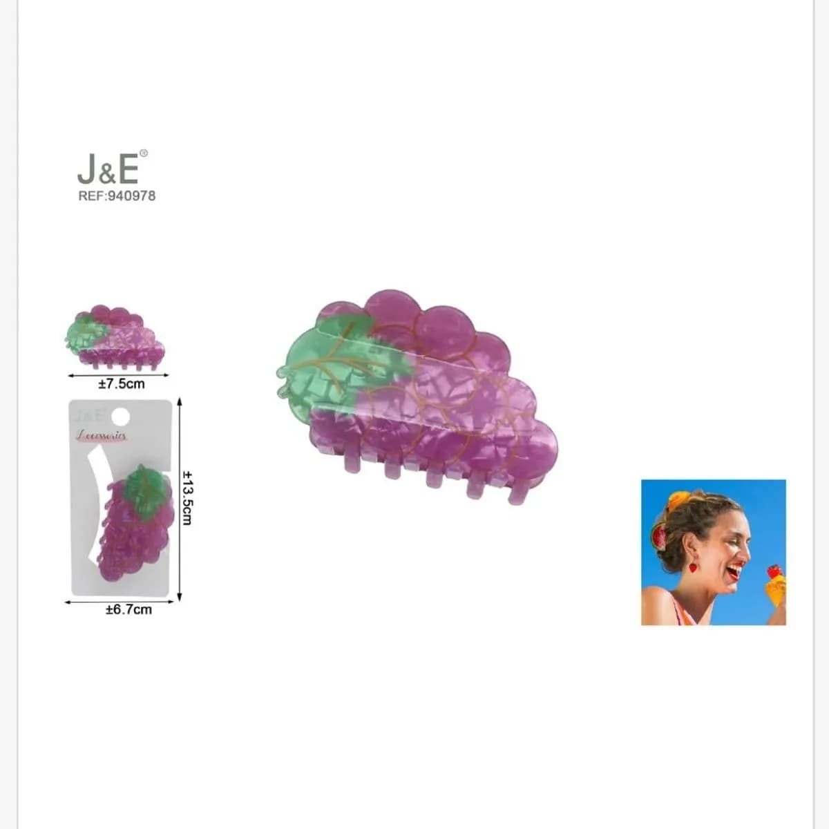 Klamra do Włosów Winogrona 7.5cm J&E Fioletowa Zielona
