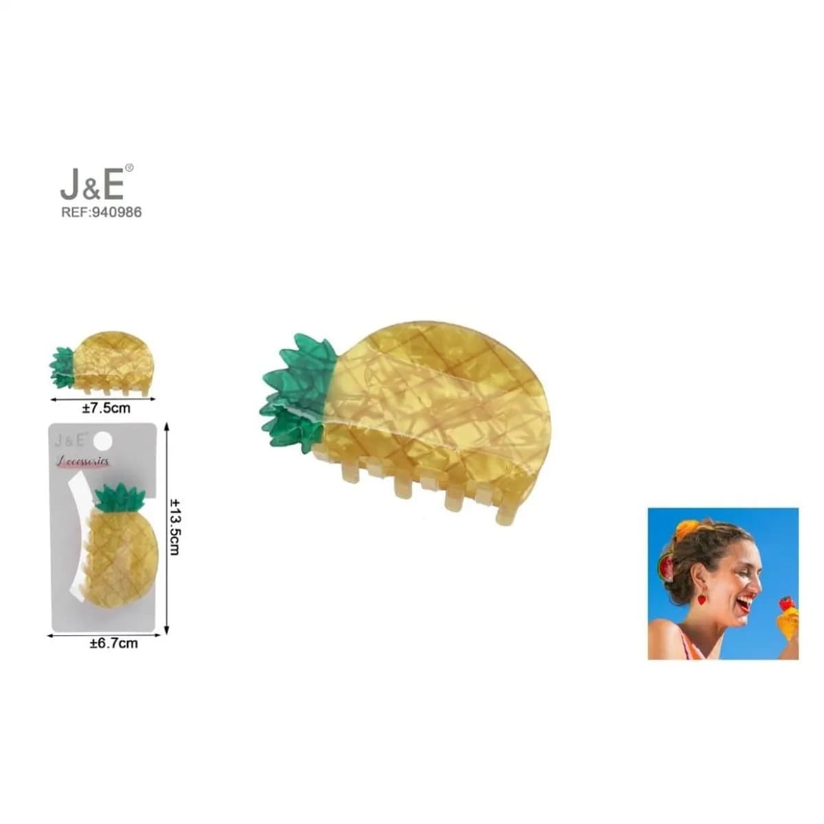 Klamra do włosów Ananas 7,5cm J&E żółto-zielona 12 szt.