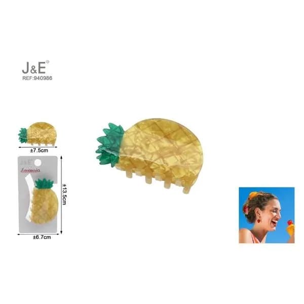 Klamra do włosów Ananas 7,5cm J&E żółto-zielona 12 szt.