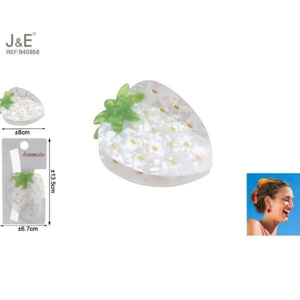 Klamra do włosów truskawka biała perłowa 8cm J&E 12 szt.