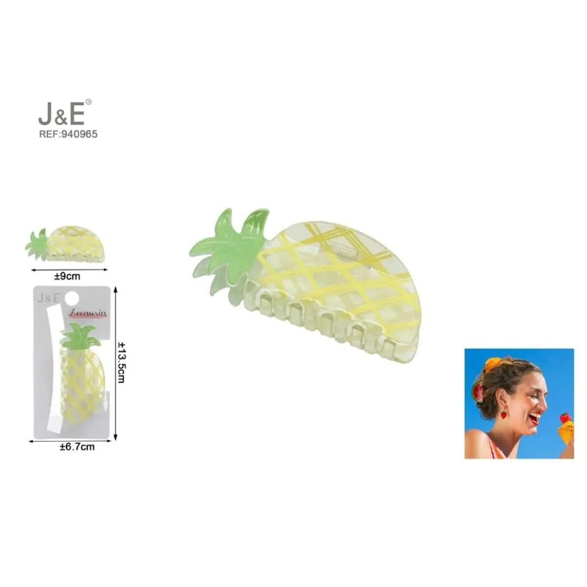 Klamra do Włosów Ananas J&E 9cm - 12 szt.