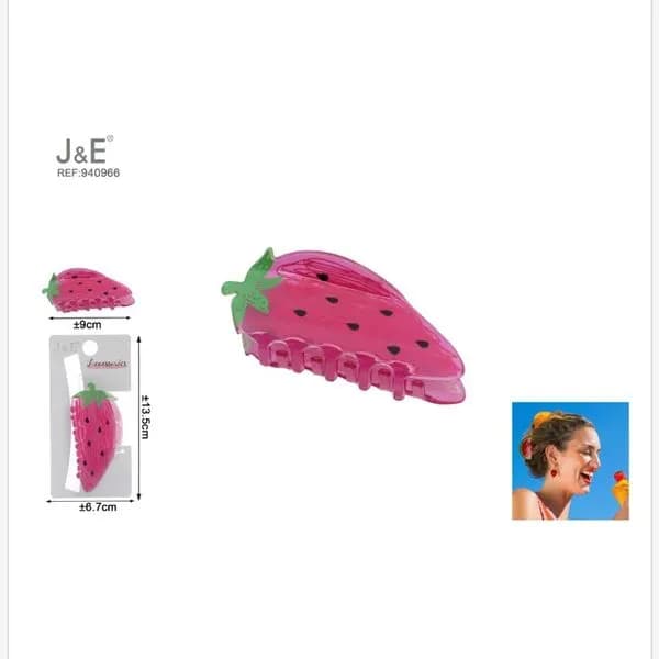 Klamra do włosów truskawka 9cm J&E różowa