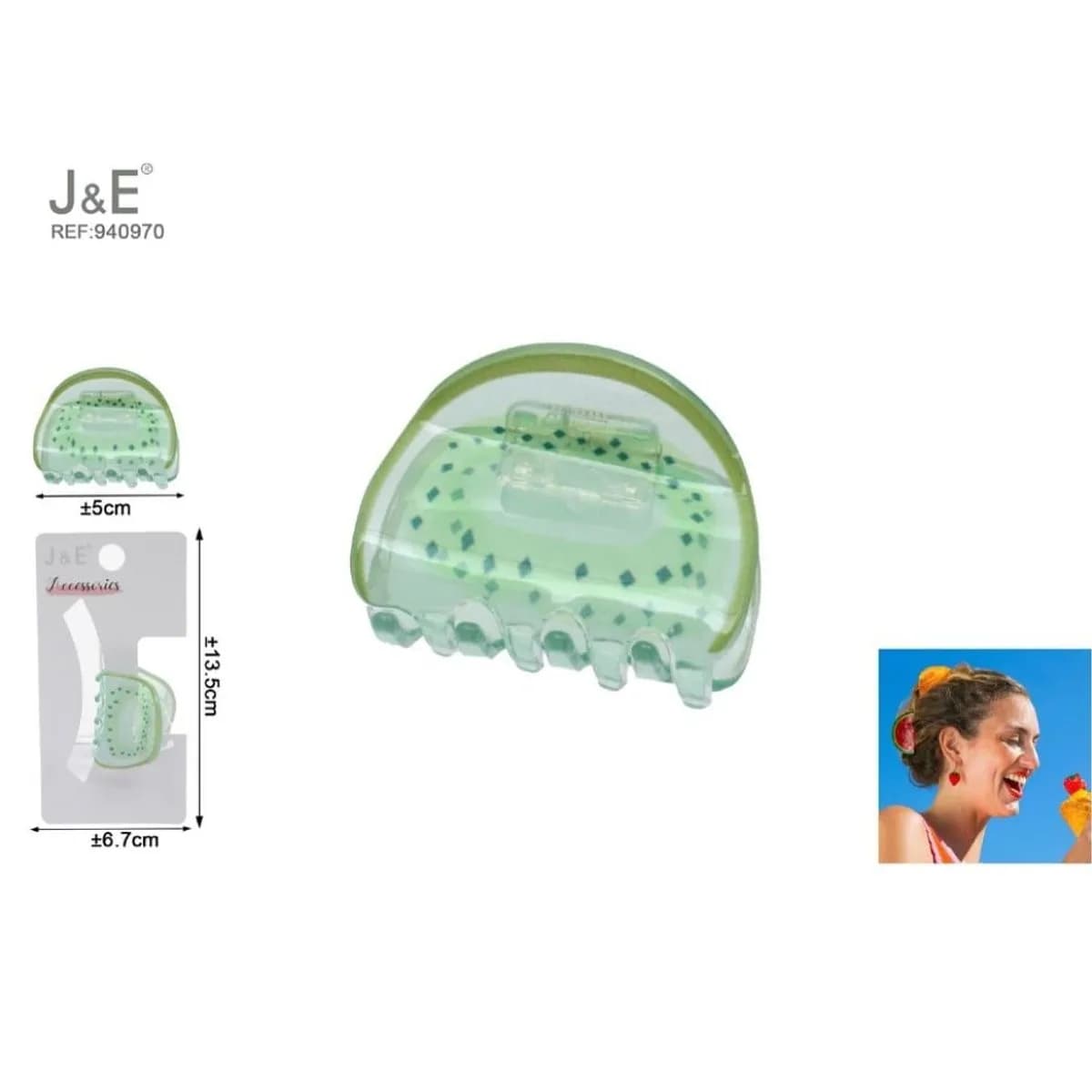 Klamra do włosów J&E Kiwi 5cm zielona transparentna