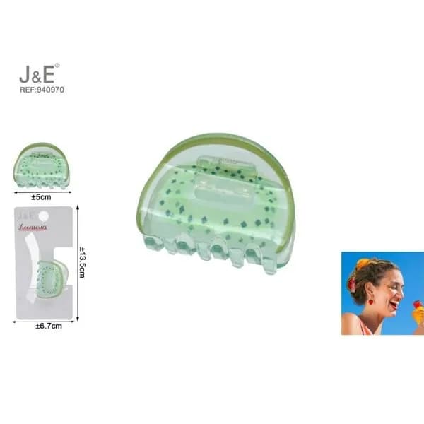 Klamra do włosów J&E Kiwi 5cm zielona transparentna