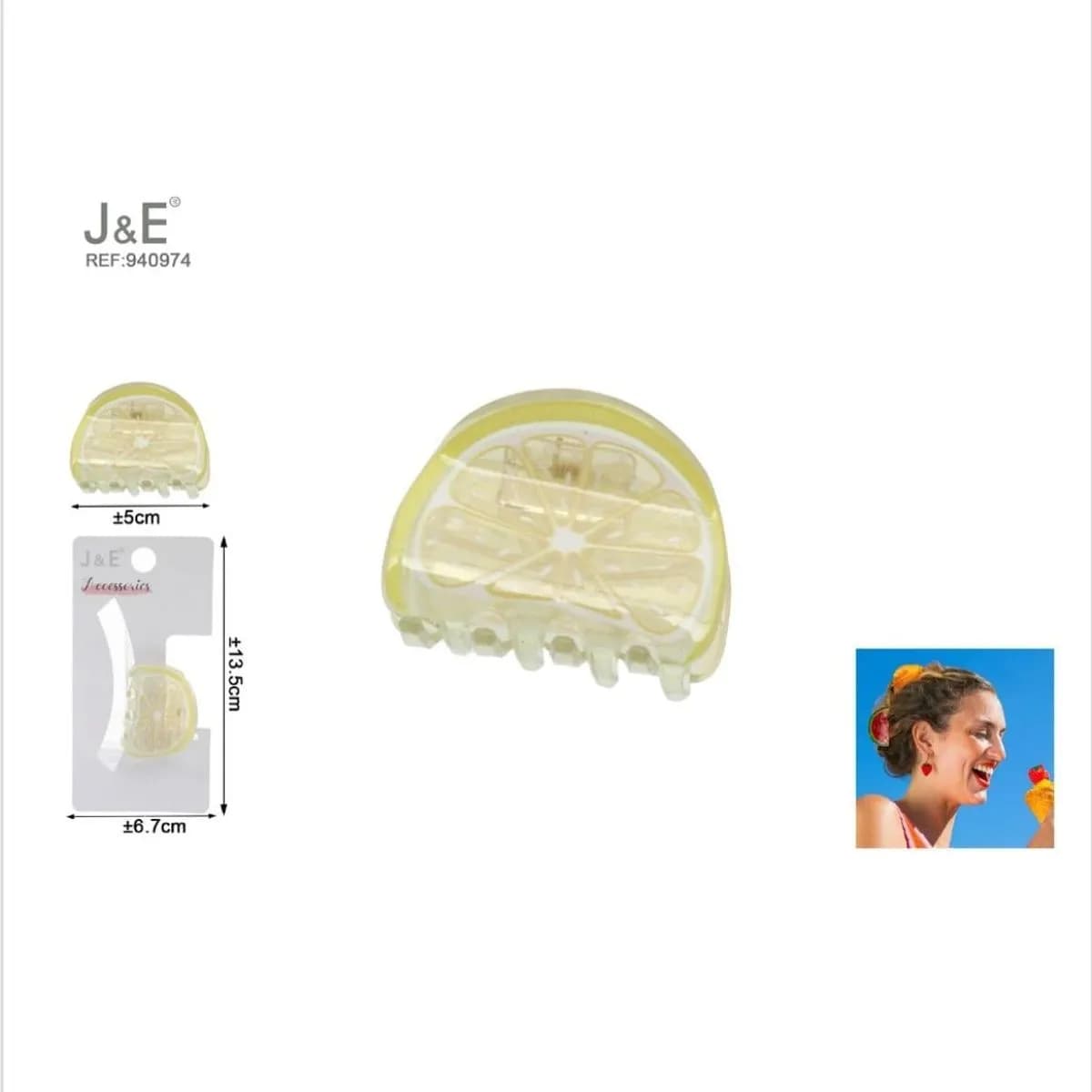 Klamra do włosów cytryna 5cm żółta J&E 12 sztuk