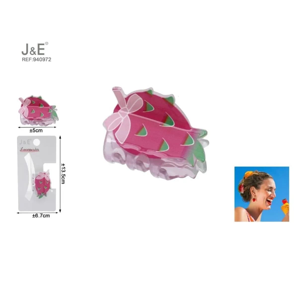 Klamra do włosów 5cm smoczy owoc pitaja z kokardką J&E REF40872