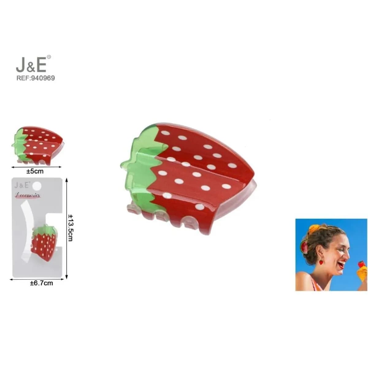 Klamra do włosów truskawka J&E 5cm 12 szt.