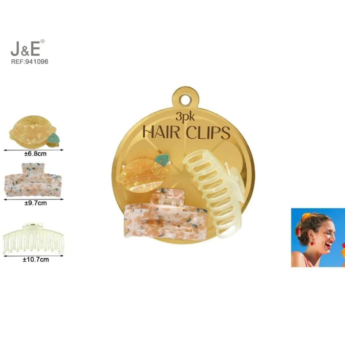 Klamra do Włosów Zestaw 3 szt. J&E Cytryna i Marmur 5.8-10.7cm