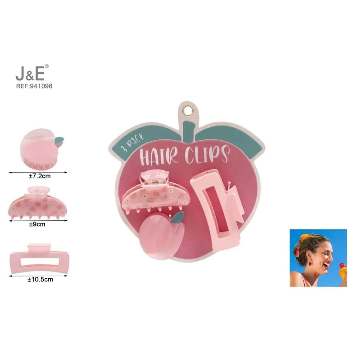 Klamra do włosów zestaw 3 szt. J&E różowe 7.2-10.5cm