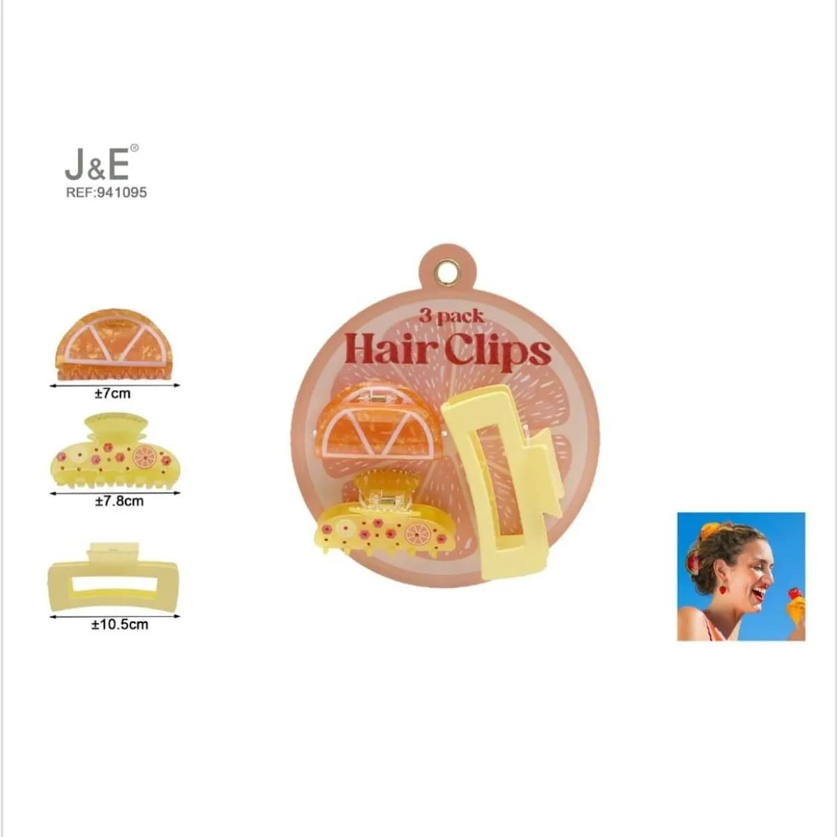 Zestaw 3 klamer do włosów J&E, motyw owocowy, 7-10.5cm, 12 szt.