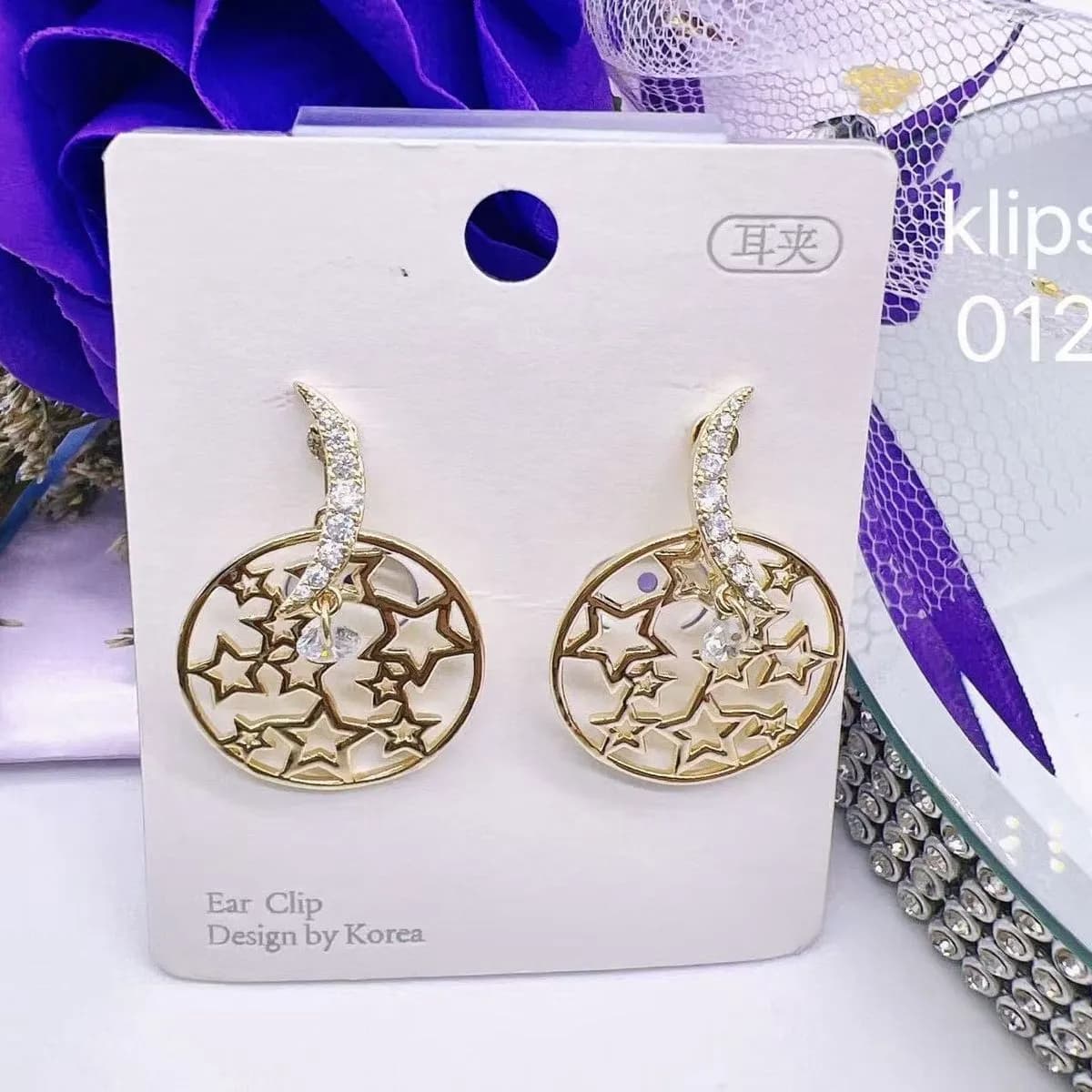 Kolczyki damskie klipsy złote gwiazdy 40925-42