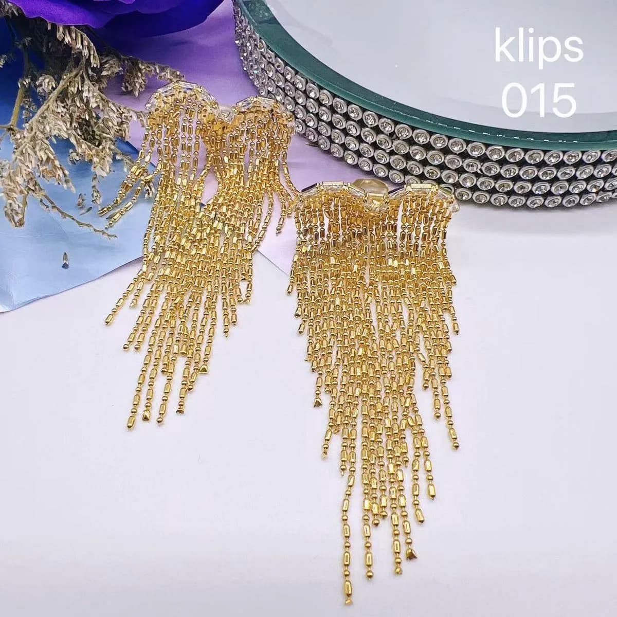 Kolczyki damskie klipsy wiszące złote 015