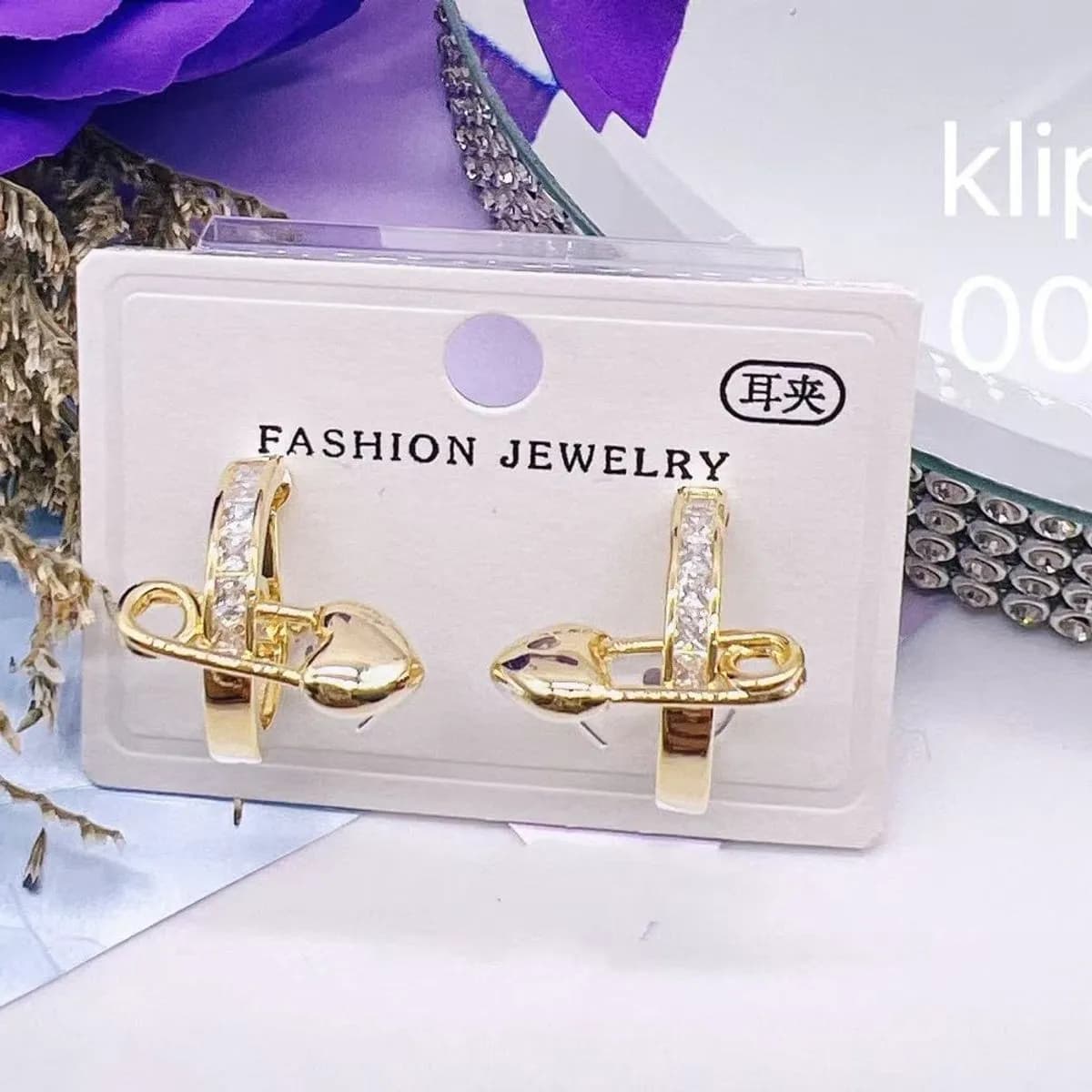 Klip sy klipsy damskie złote z ozdobą 40925-51