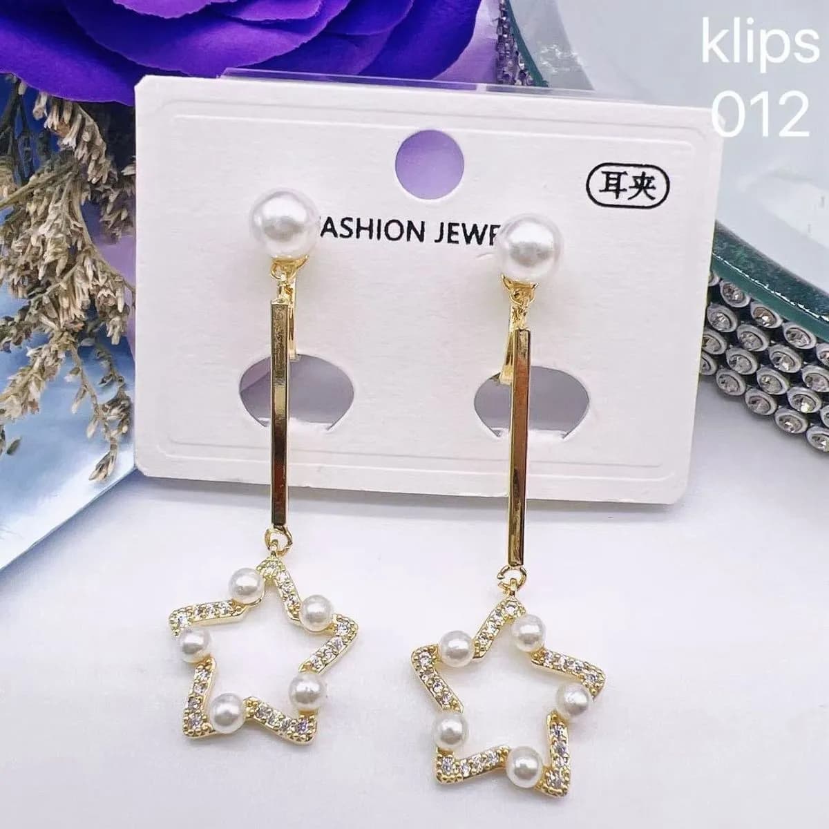 Kolczyki damskie klipsy gwiazdy z perłami 40925-53