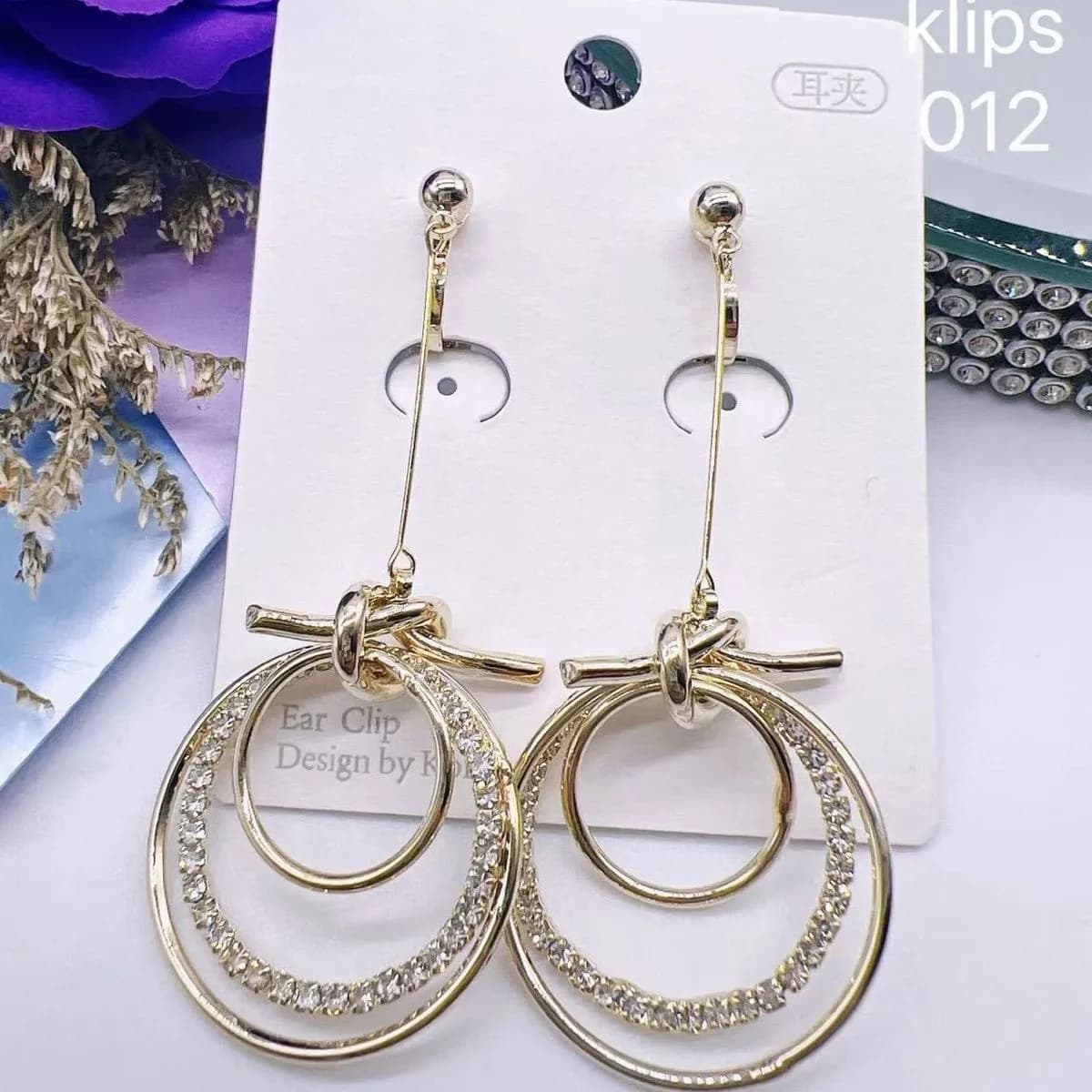 Kolczyki damskie klipsy wiszące złote z cyrkoniami 40925-55