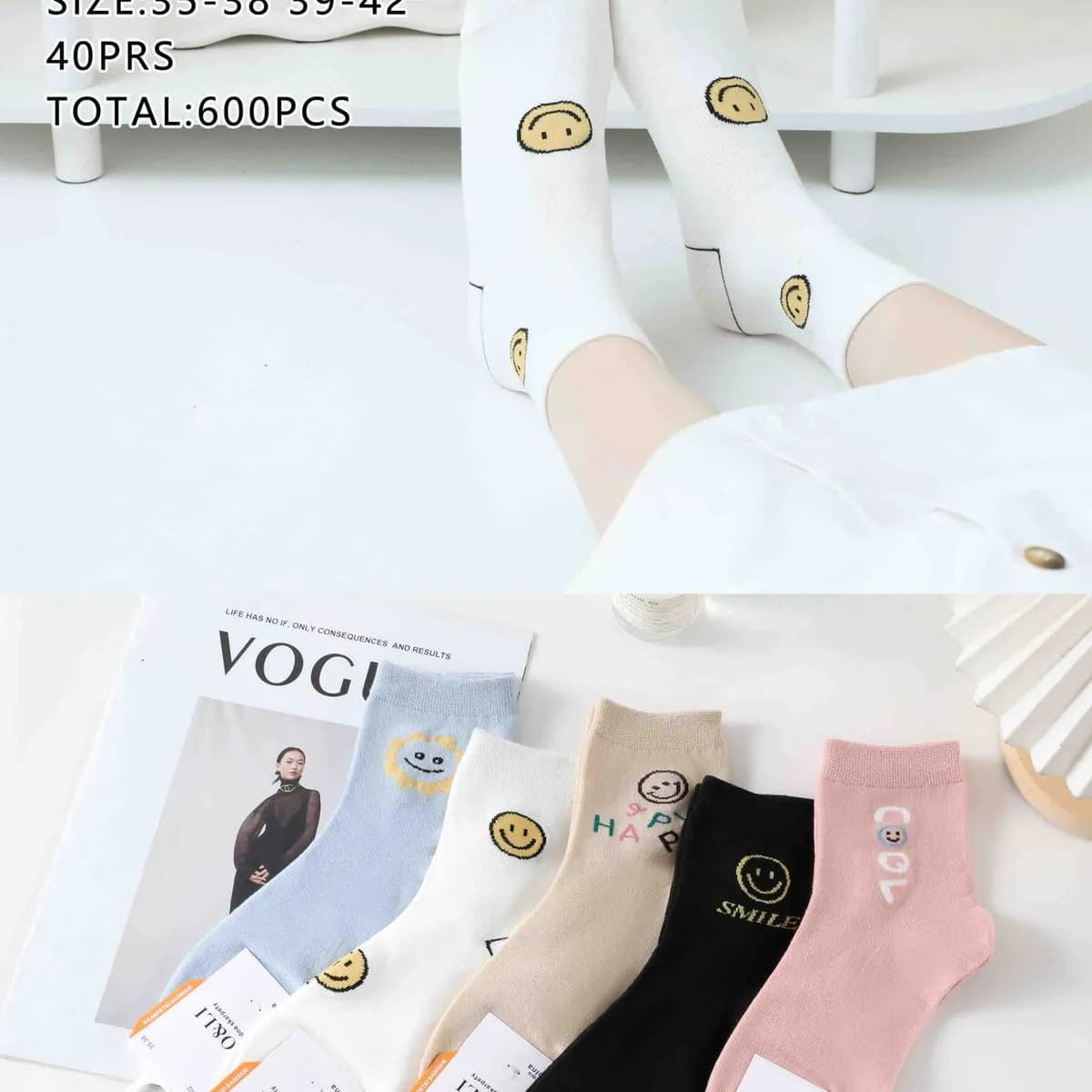 Skarpetki damskie z emotikonami rozmiar 35-39/42 NO-GL602-14