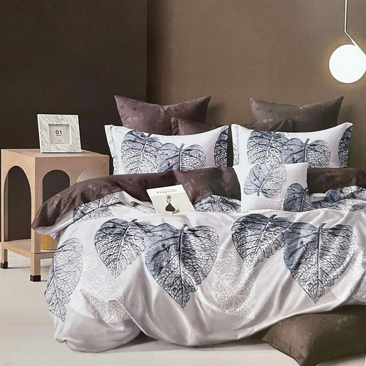 Komplet Pościel 3D 3CZ 200/220 Liście Szare