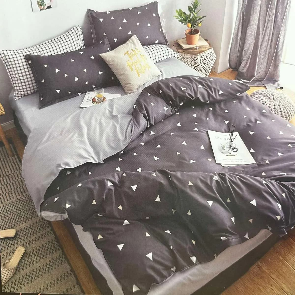 Komplet Pościel 3D 3CZ 200/220 szary z geometrycznym wzorem