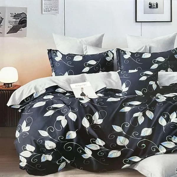 Komplet Pościel 3D 3CZ 200/220 Czarno-biały Liście