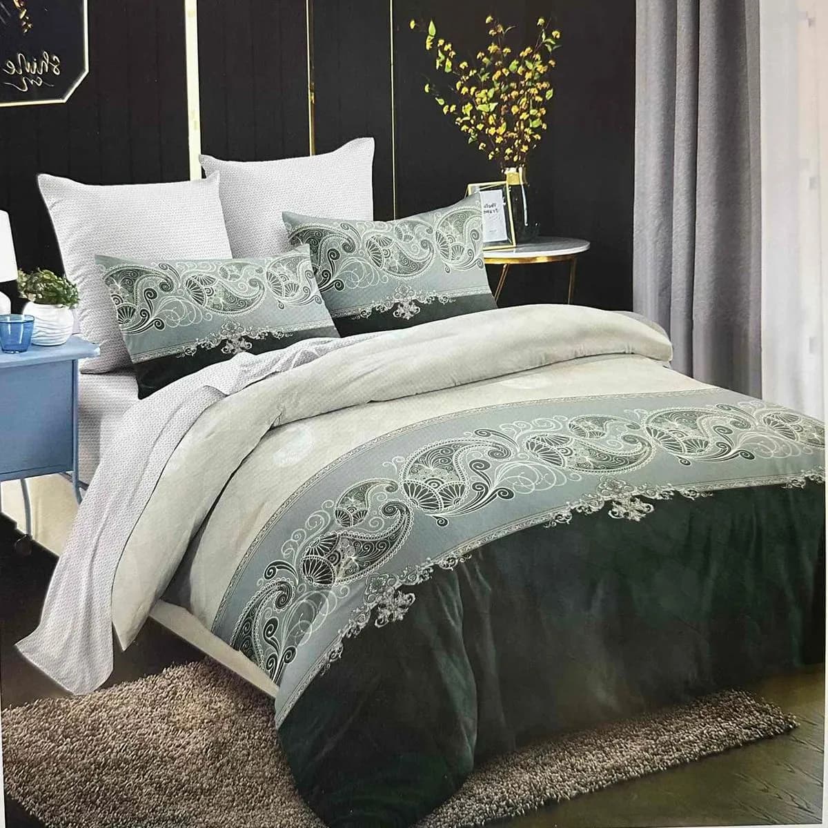 Komplet Pościel 3D 3CZ 200/220 szaro-zielony