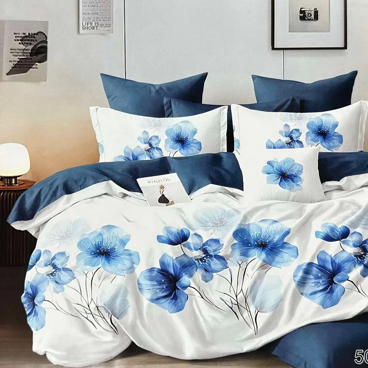 Komplet Pościel 3D 3CZ 200/220 Niebieskie Kwiaty