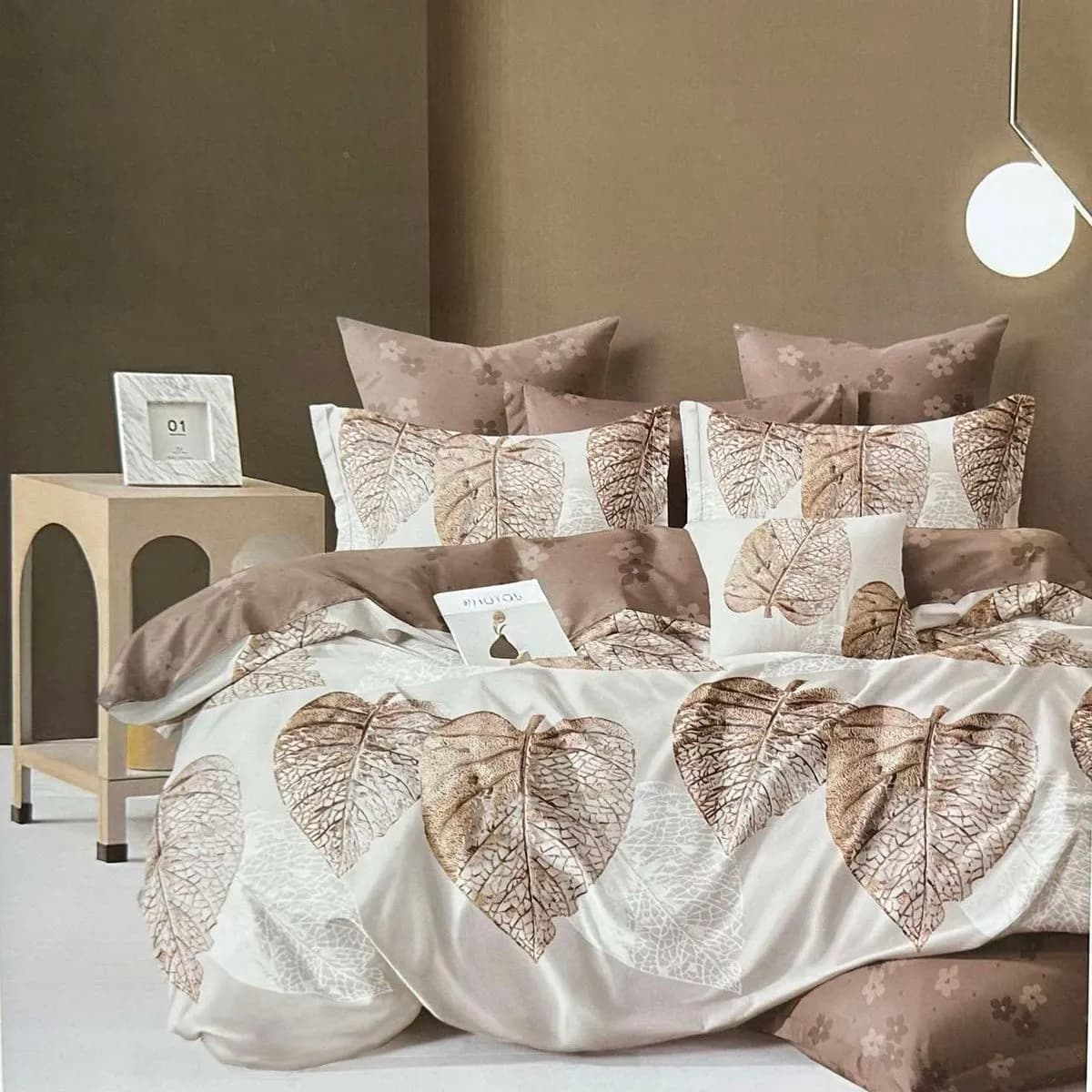 Komplet Pościel 3D 3CZ 200/220 Liście Beżowo-Białe
