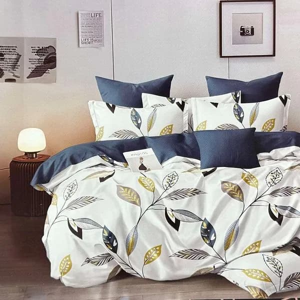 Komplet Pościel 3D 3CZ 200/220 Liście Biało-Niebieski
