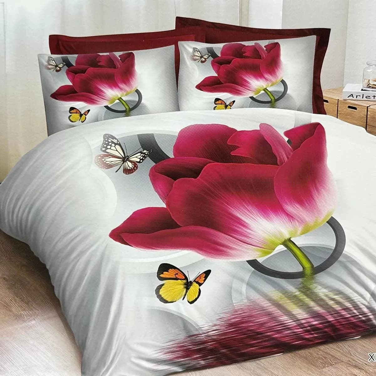 Komplet Pościel 3D 3CZ 200/220 Kwiat Tulipan Motyle