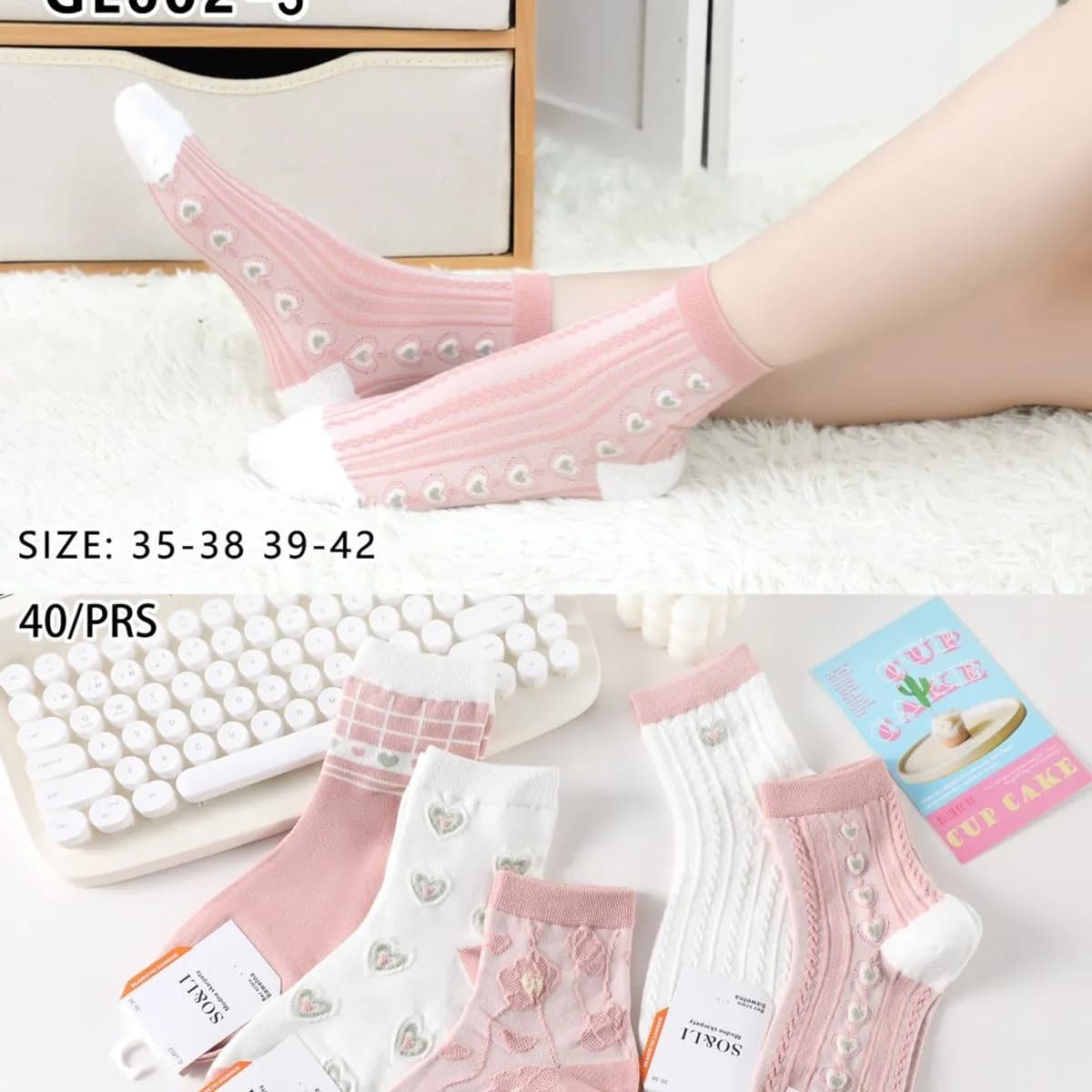 Skarpetki damskie SO&LT GL602-3 różowe wzorzyste roz. 35-42