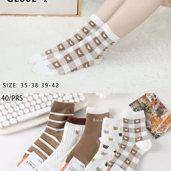 Skarpetki damskie SO&LI GL602-2 beżowo-białe serduszka 35-42