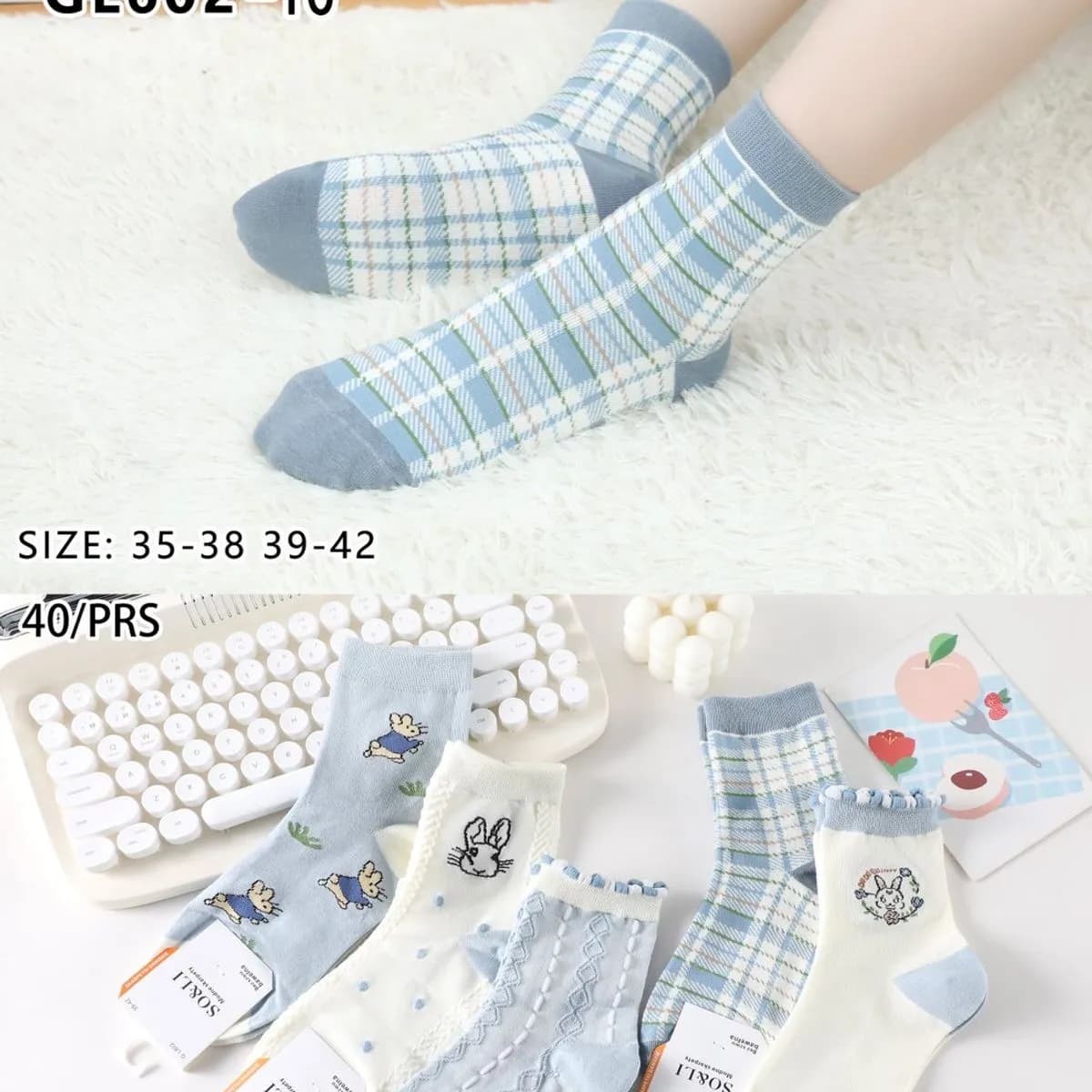 Skarpetki damskie SO&LI GL602-10 krata niebiesko-biała