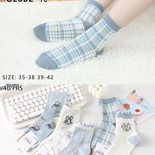 Skarpetki damskie SO&LI GL602-10 krata niebiesko-biała