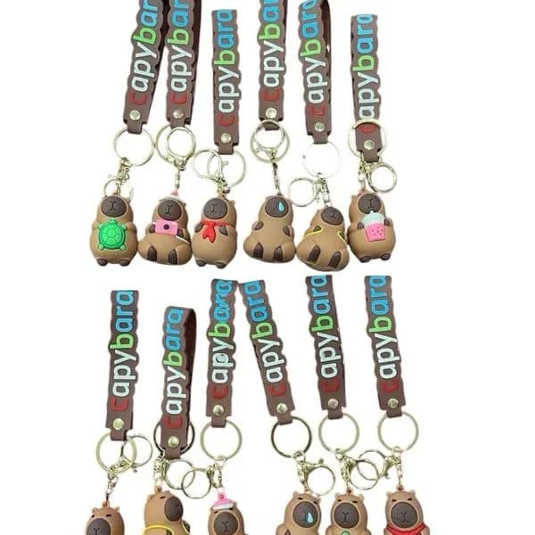 Brelok do Kluczy Kapibara Silikonowy z Paskiem Mix Wzorów 12szt